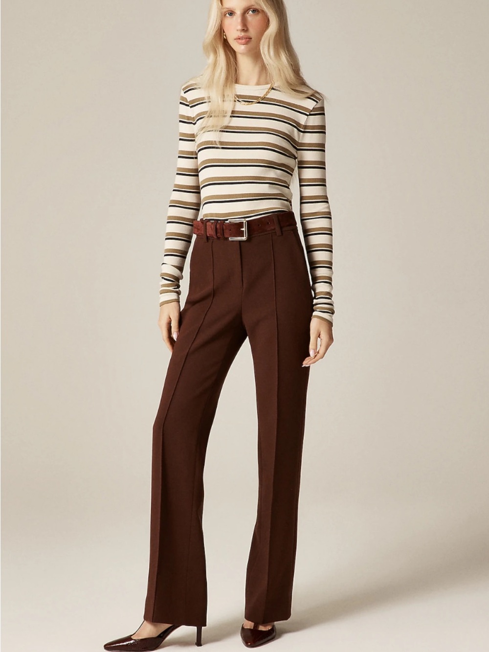 J Crew Natalia Pant in four season stretch (chocolate brown)